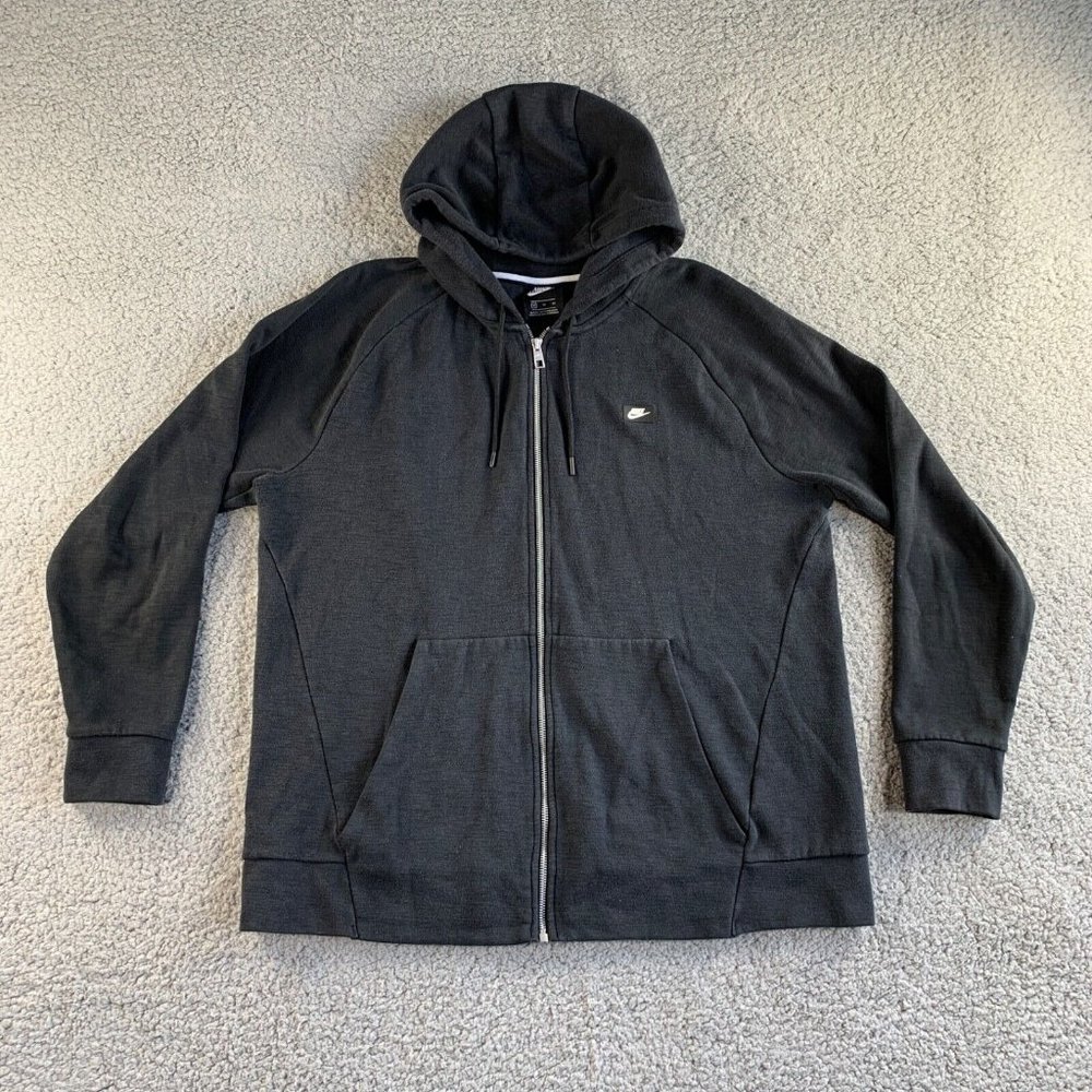 Nike Hoodie Sweatshirt Mens XL Full‎ Zip Jacket Swoosh Modern Black Athletic
